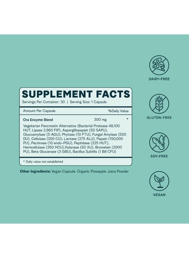 Ora Organic Multi-Enzyme Supplement - Vegan, Gluten Free Enzymes for Digestion with Probiotics for Gut Health, Bloating, Constipation and Gas Relief - 30 Easy to Swallow Capsules - Image 5